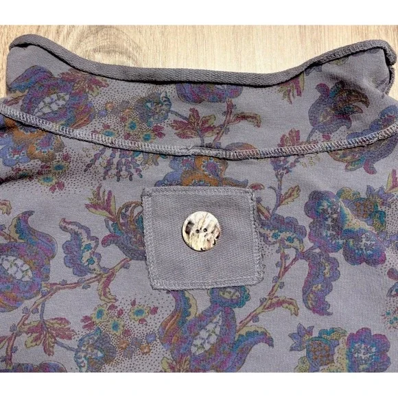 Color Me Cotton CMC Mock Neck Terry Top Floral Pattern Pocket Button Pullover XL - Picture 6 of 10